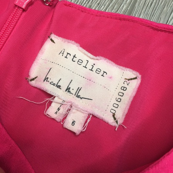 Artelier by Nicole Miller Bodycon Dress Sleeveless Linen Ruffled Hot Pink Size 6 - Picture 8 of 8